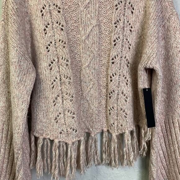 VENUS Sweater Turtle Cowl Neck Knit Ribbed Bell Sleeve Fringe Hem Cozy Warm NWT - Picture 6 of 13
